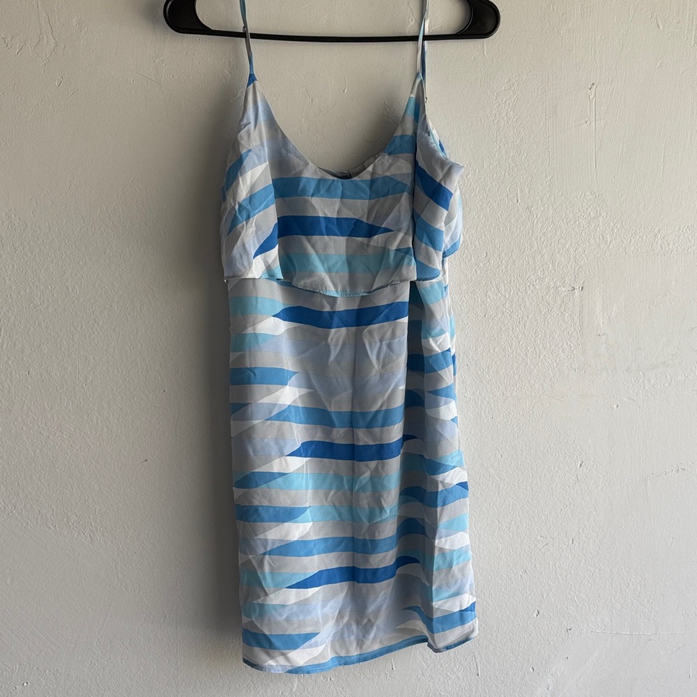 Elegant Blue and White Striped Mini Dress